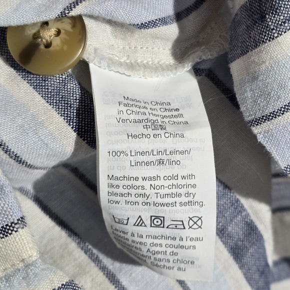 Madewell Women's XS Linen Shift Dress Blue White Stripe V-Neck Side Buttons - Picture 7 of 7